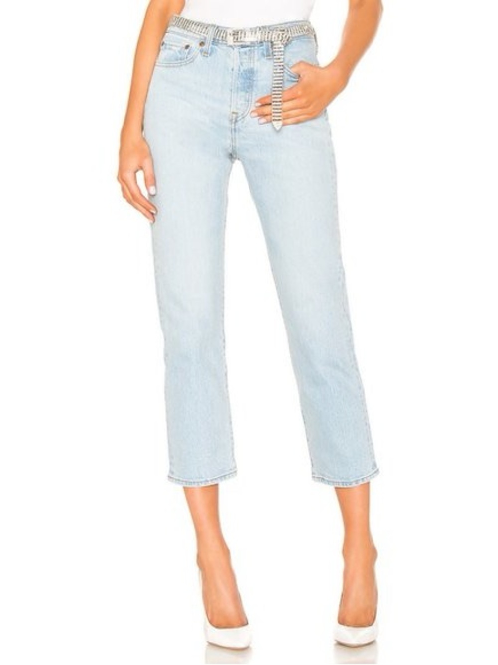 Levi’s Wedgie Straight Light Wash High-Rise Straight Crop Button Fly Denim Jeans